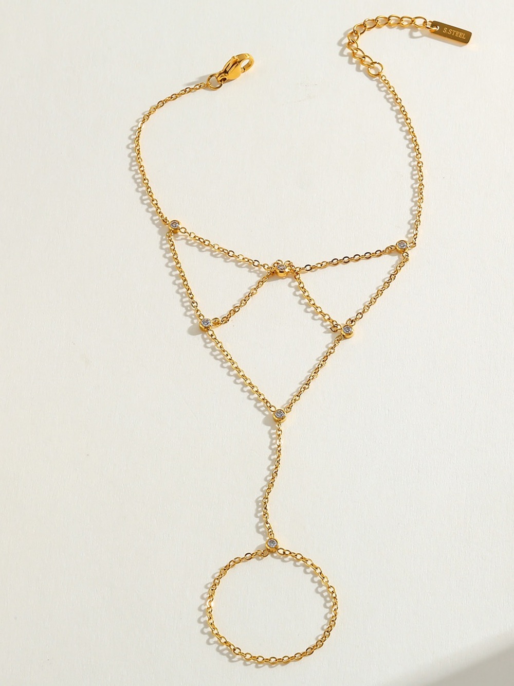 Gold Hand Chain Bracelet with Crystal Accents - Unbranded